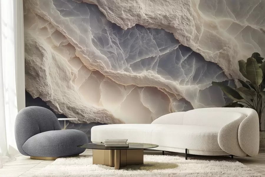 Fototapet Elegant abstraktion i stil med marmorlager och mineraler i blåbeige färg w09408