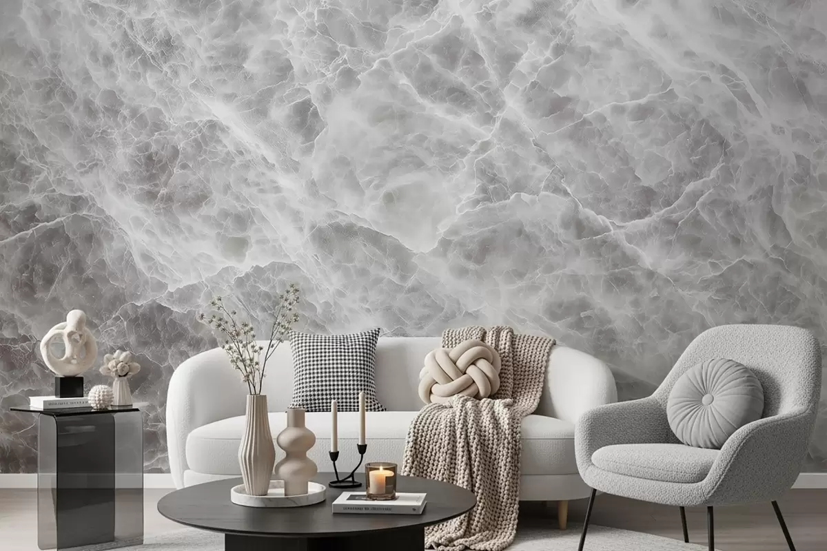 Fototapet Lyxig imitation av marmoryta i svala gråvita nyanser w09409