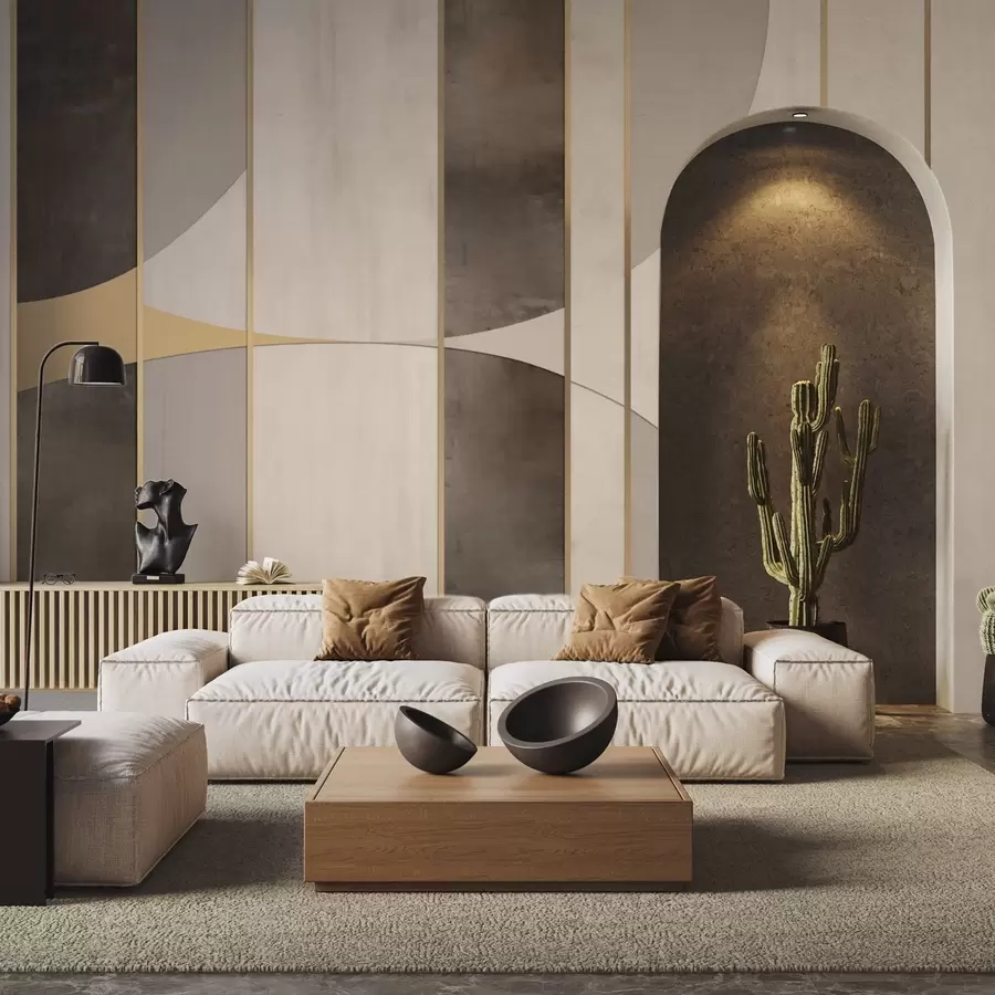 Fototapet Geometriska paneler med bågar och champagnefärgade accenter w04616