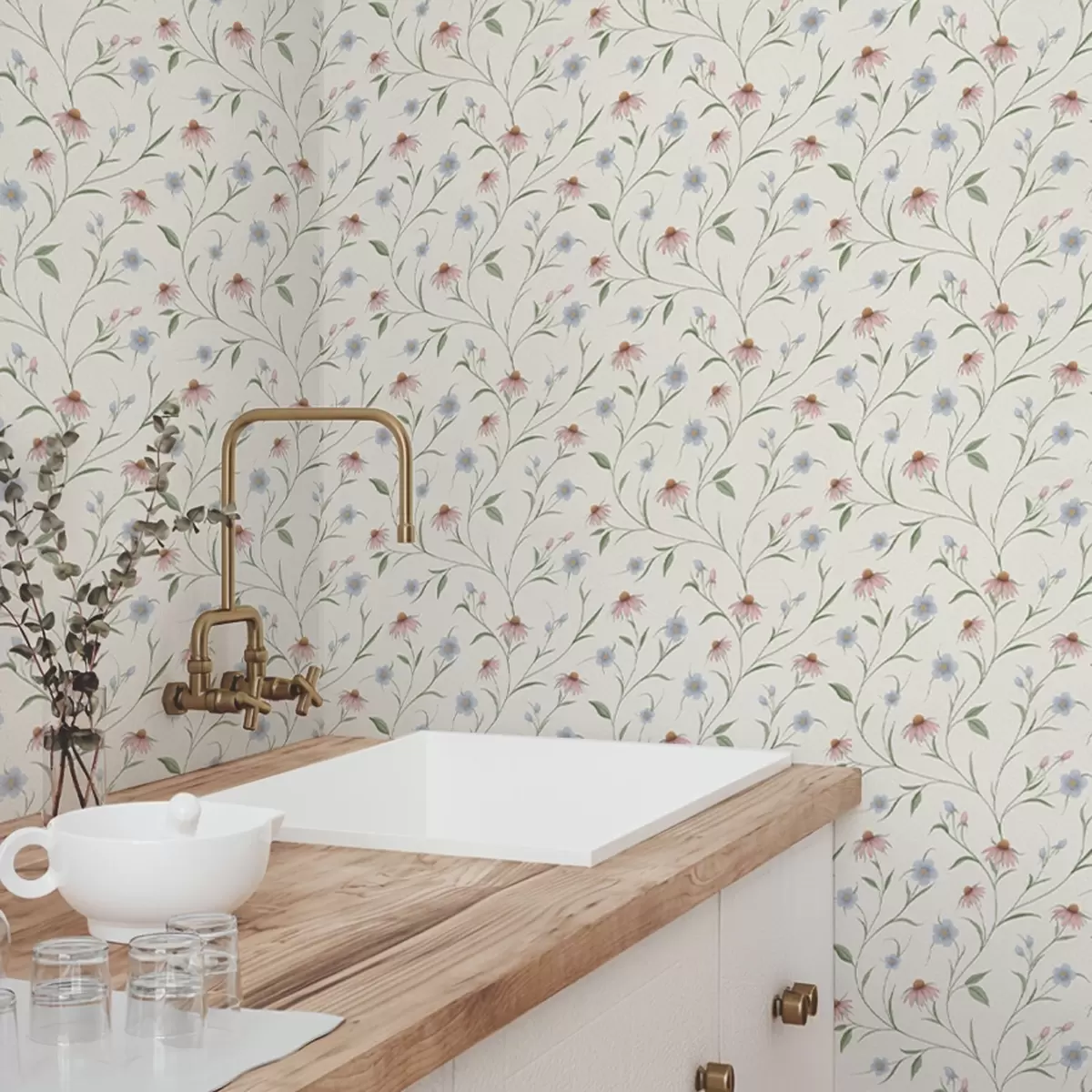 Bakgrund Fältmargeriter och echinacea på en krämfärgad bakgrund, ljushet a00614