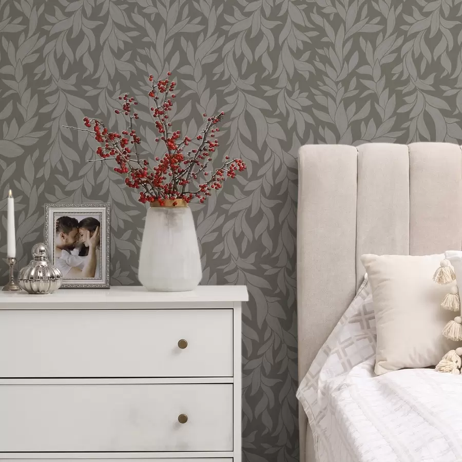 Fototapet Olivgrön bakgrund med lila blad, linjär struktur a00616v1