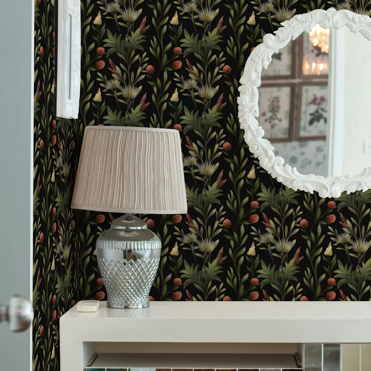 Bakgrund Höga gräs och blommor på svart, detaljerat tryck a00620