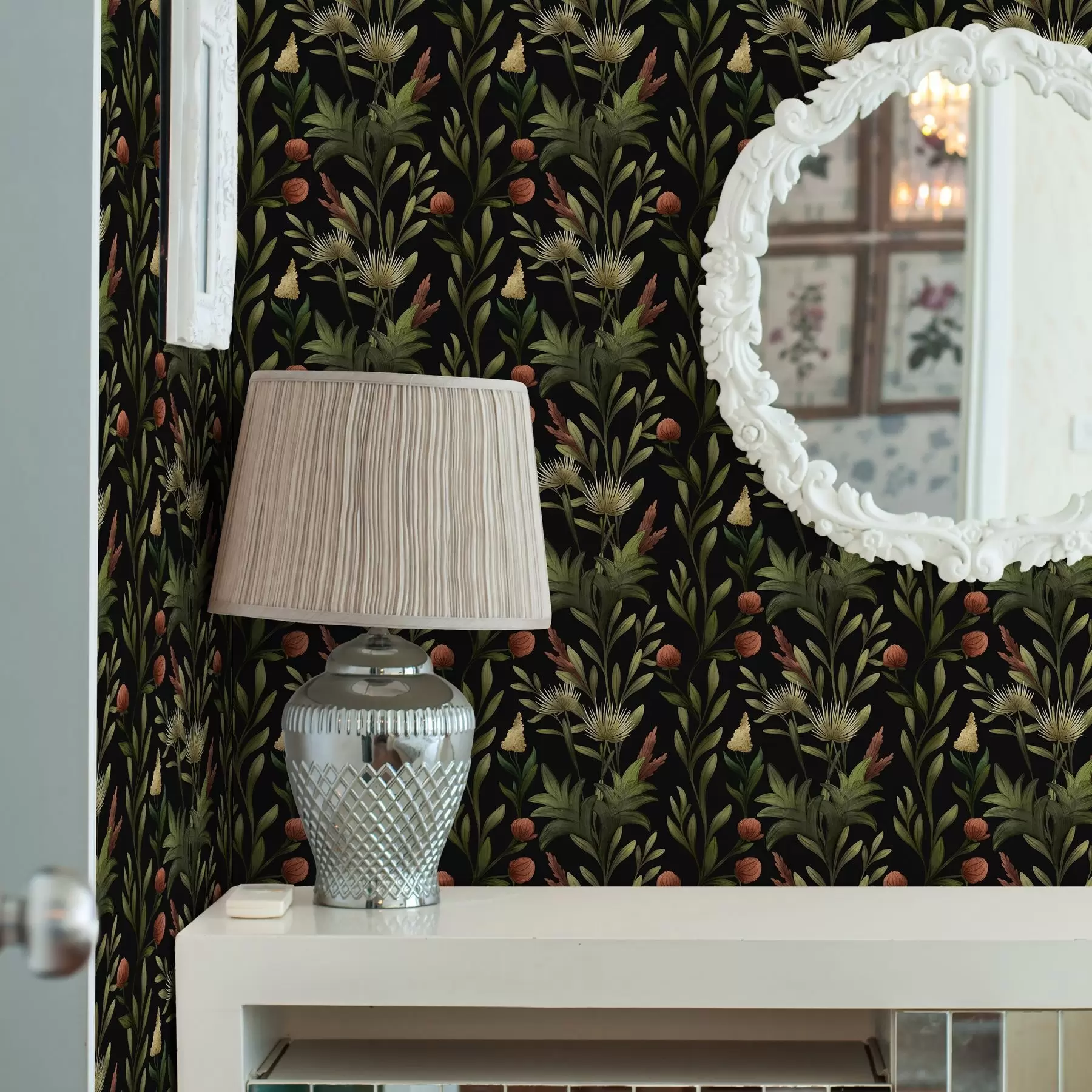 Fototapet Höga gräs och blommor på svart, detaljerat tryck a00620