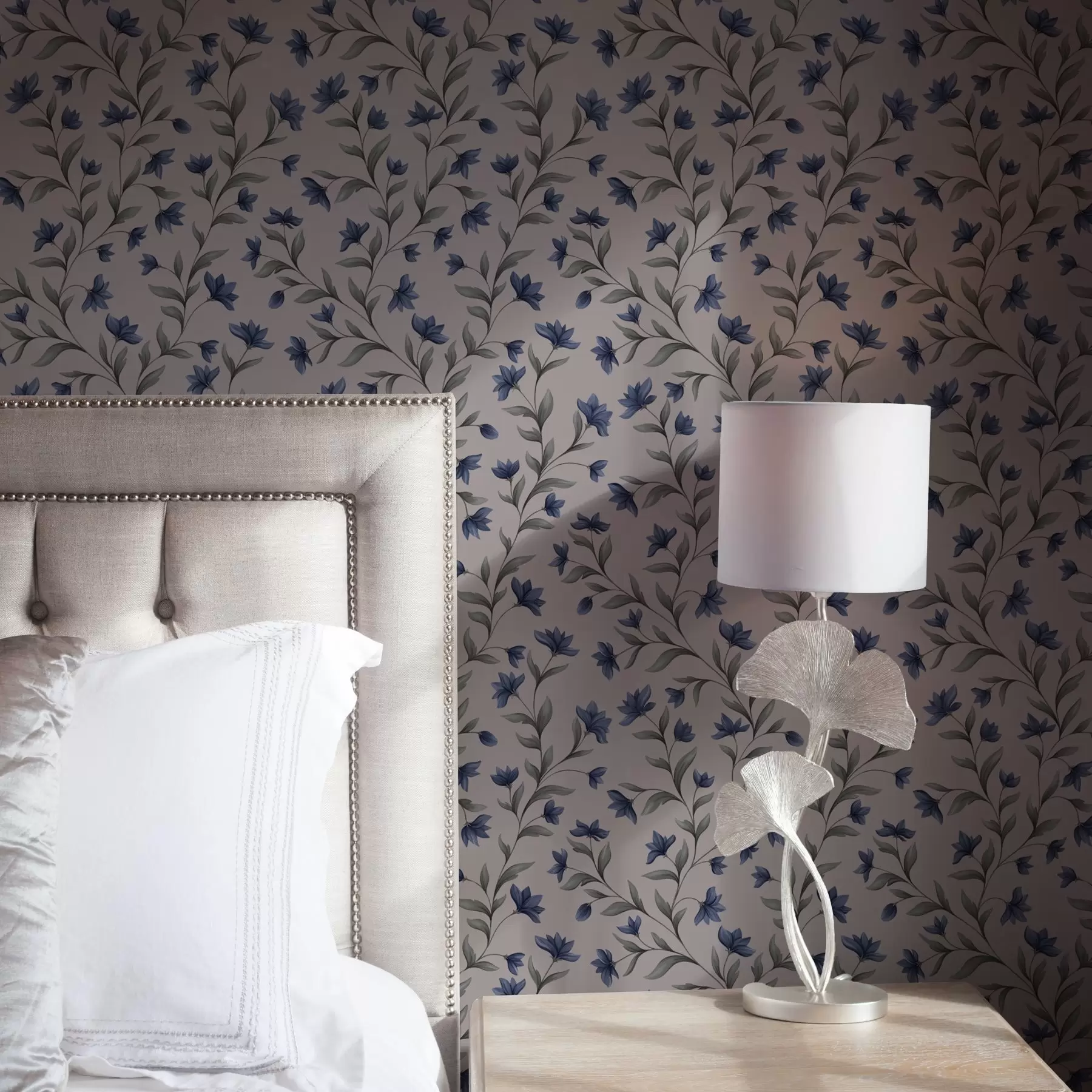 Fototapet Blåklockor på en pudersnäckrosa bakgrund a00622v2