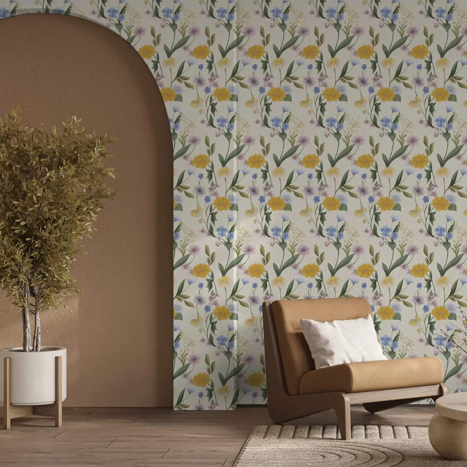 Fototapet Mild blandning av vildblommor i pastellfärger a00624