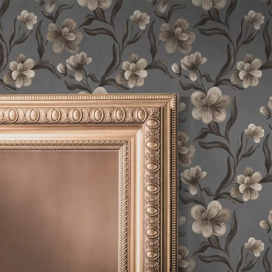 Fototapet Beige blommor på en grafitgrå bakgrund a00626v4