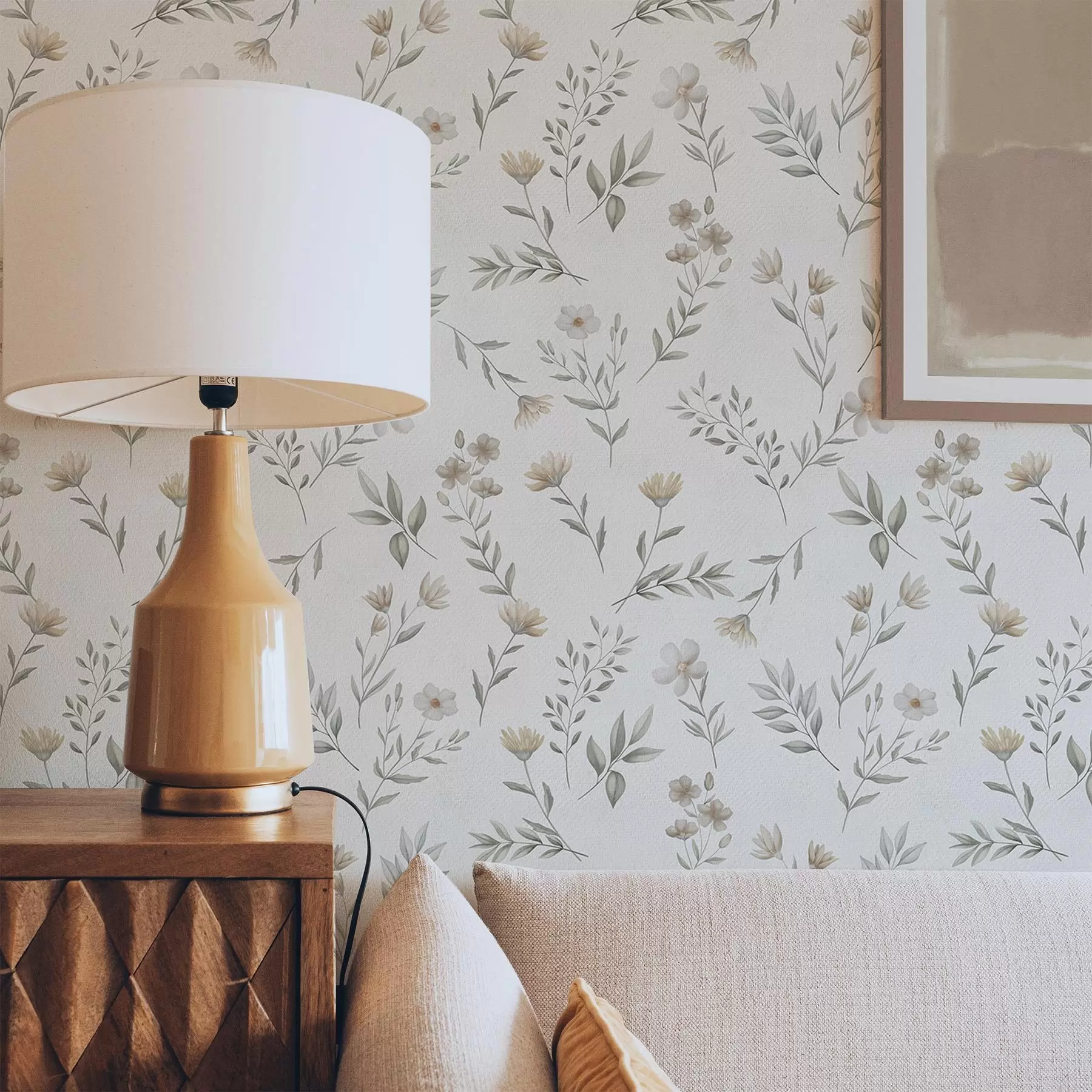 Fototapet Små akvarellkvistar och blommor på ljus bakgrund a00665