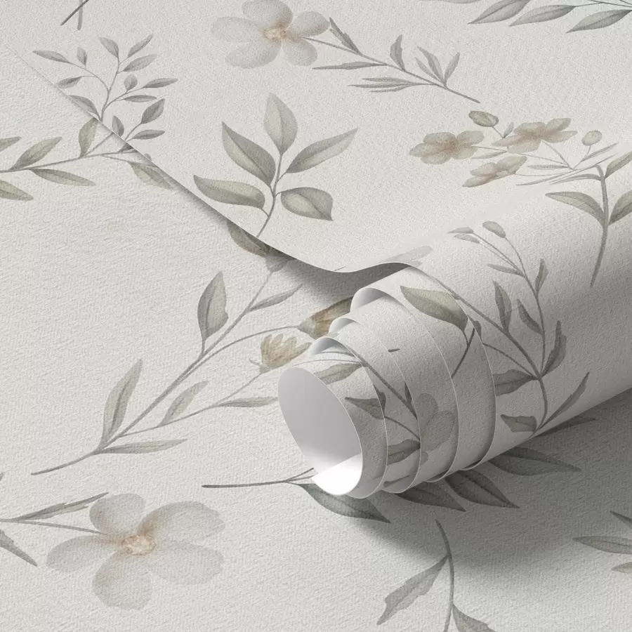 Fototapet Små akvarellkvistar och blommor på ljus bakgrund a00665