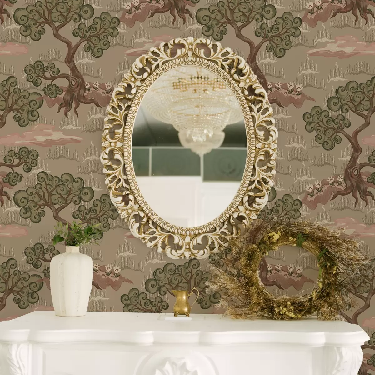 Bakgrund Östligt landskap med fantasifulla träd på sandig bakgrund a00715