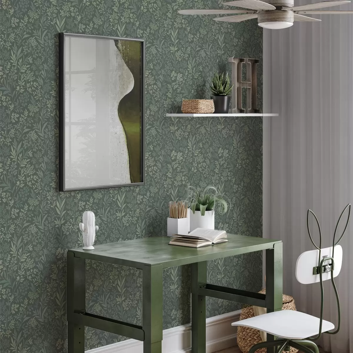 Bakgrund Smaragdgröna gräs och bär, fint botaniskt mönster a00740