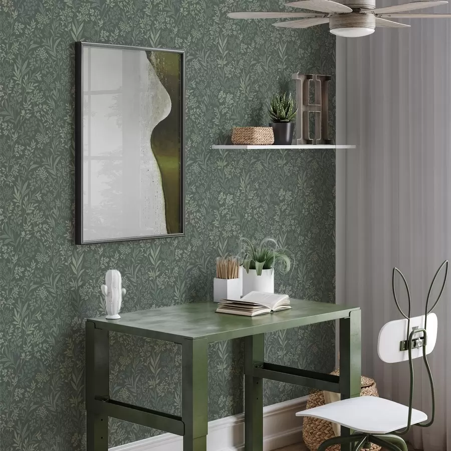 Fototapet Smaragdgröna gräs och bär, fint botaniskt mönster a00740