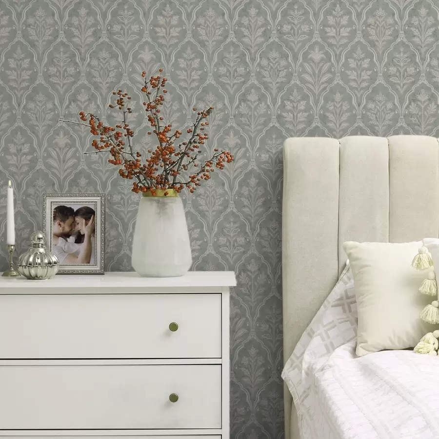 Fototapet Mintdamast med fina blommiga medaljonger a00741