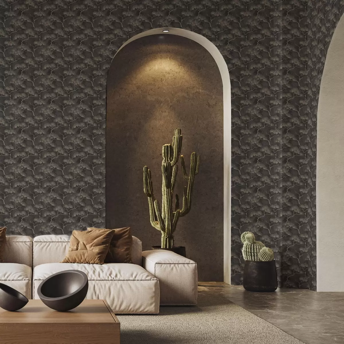 Bakgrund Tallens silhuetter mot en mörk bakgrund, dimmig textur a00742