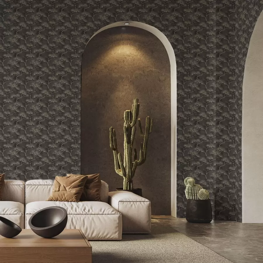 Fototapet Tallens silhuetter mot en mörk bakgrund, dimmig textur a00742