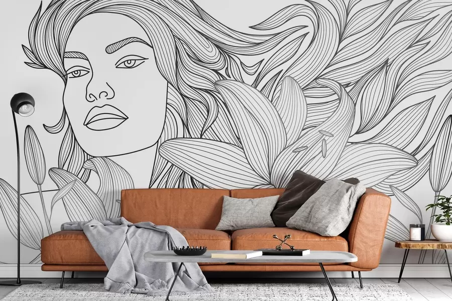 Fototapet Porträtt av en flicka bland liljor w04689