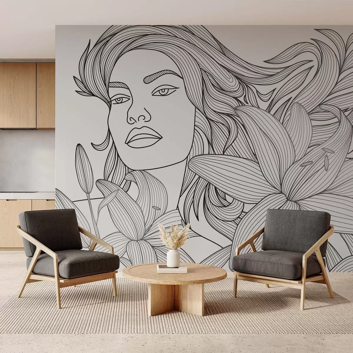 Fototapet Porträtt av en flicka bland liljor w04689