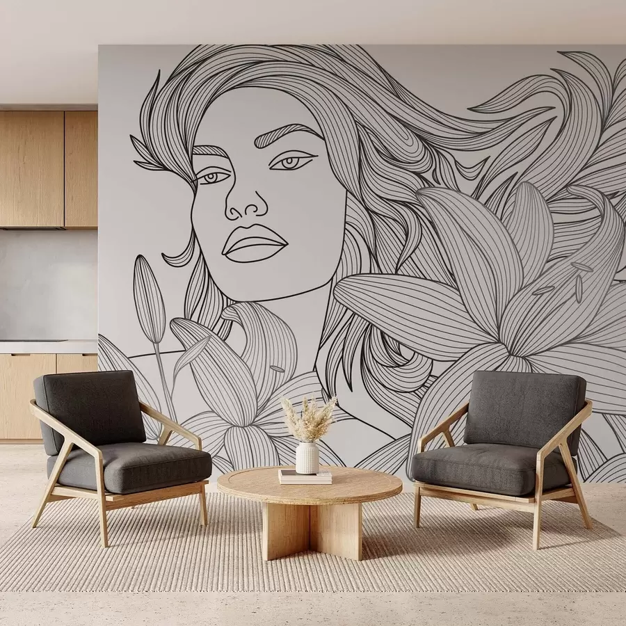 Fototapet Porträtt av en flicka bland liljor w04689