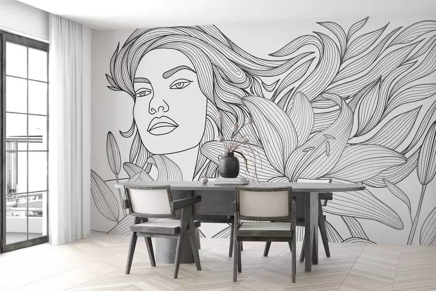 Fototapet Porträtt av en flicka bland liljor w04689