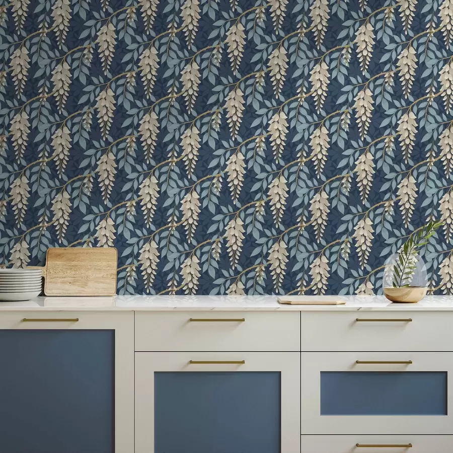 Fototapet Blåklint med blå blad på mörkblå bakgrund a00694v2