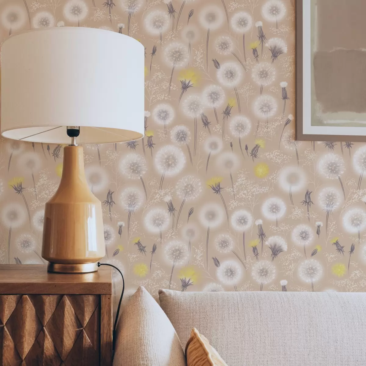 Bakgrund Maskrosor och frön på en persikofärgad bakgrund a00790v1