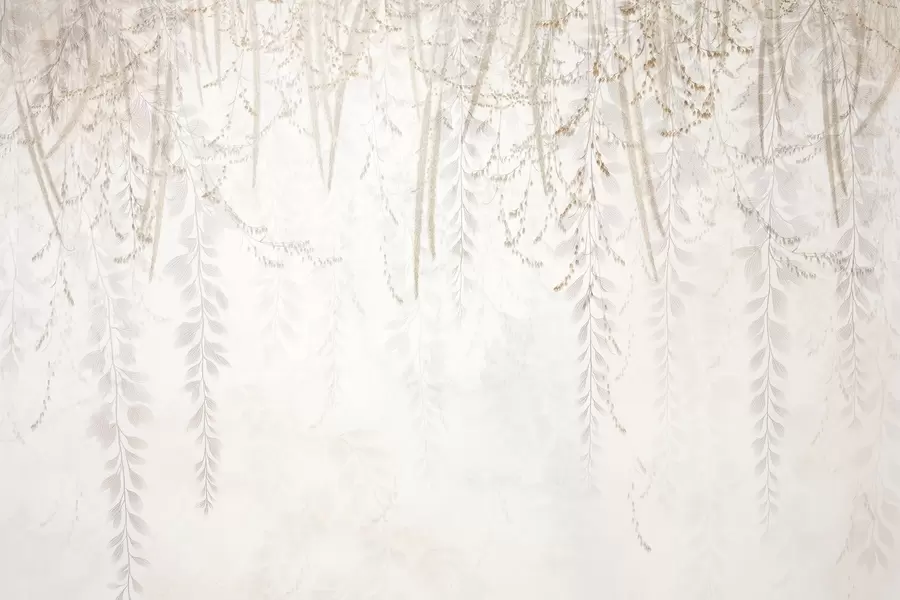 Fototapet Lätta hängande löv och grenar i beige toner w09433