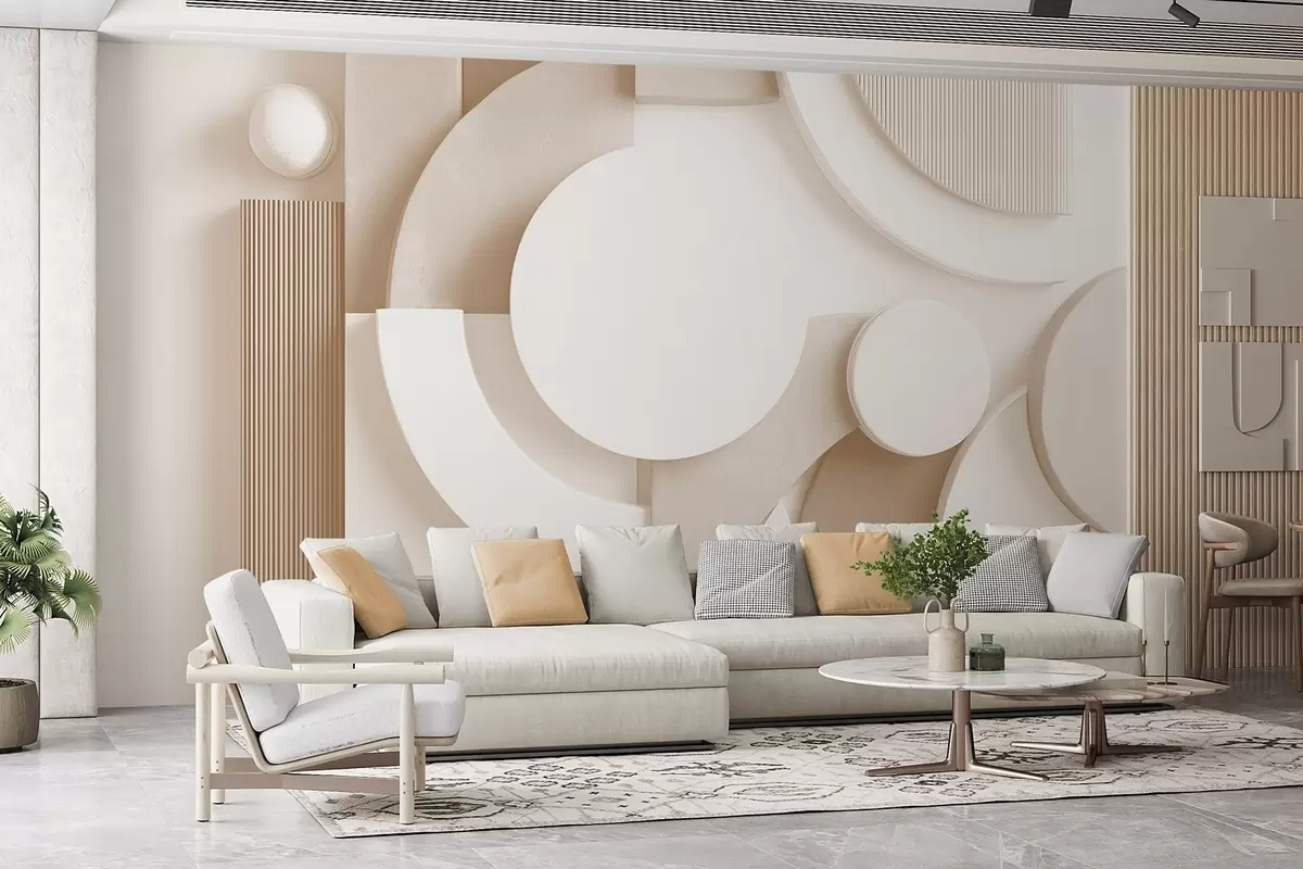 Fototapet Modern volymetrisk abstraktion i beige nyanser w09441v1