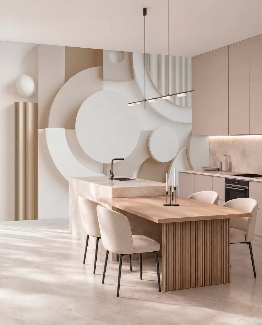 Fototapet Modern volymetrisk abstraktion i beige nyanser w09441v1