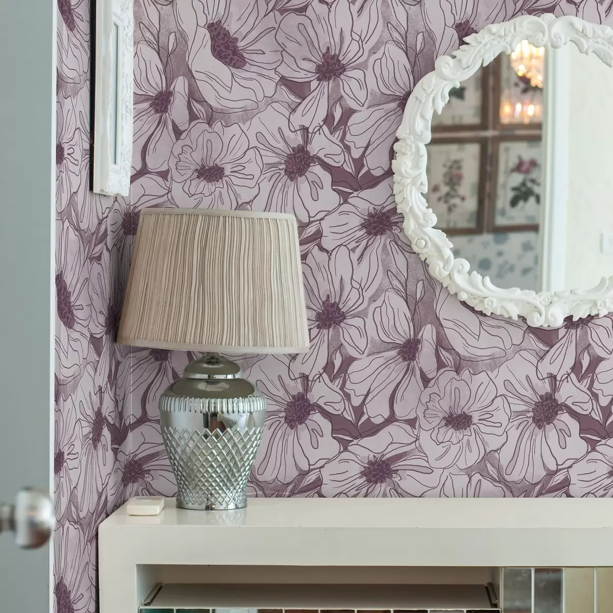 Bakgrund Linjära blommor i en sval lila-rosa färgskala a00636v1