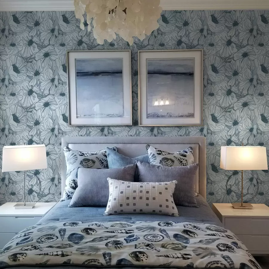 Fototapet Linjära blommor i en sval gråblå färgskala a00636v2