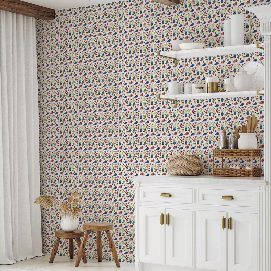 Fototapet Ljust frukt-botaniskt mönster på vit bakgrund a00637v1