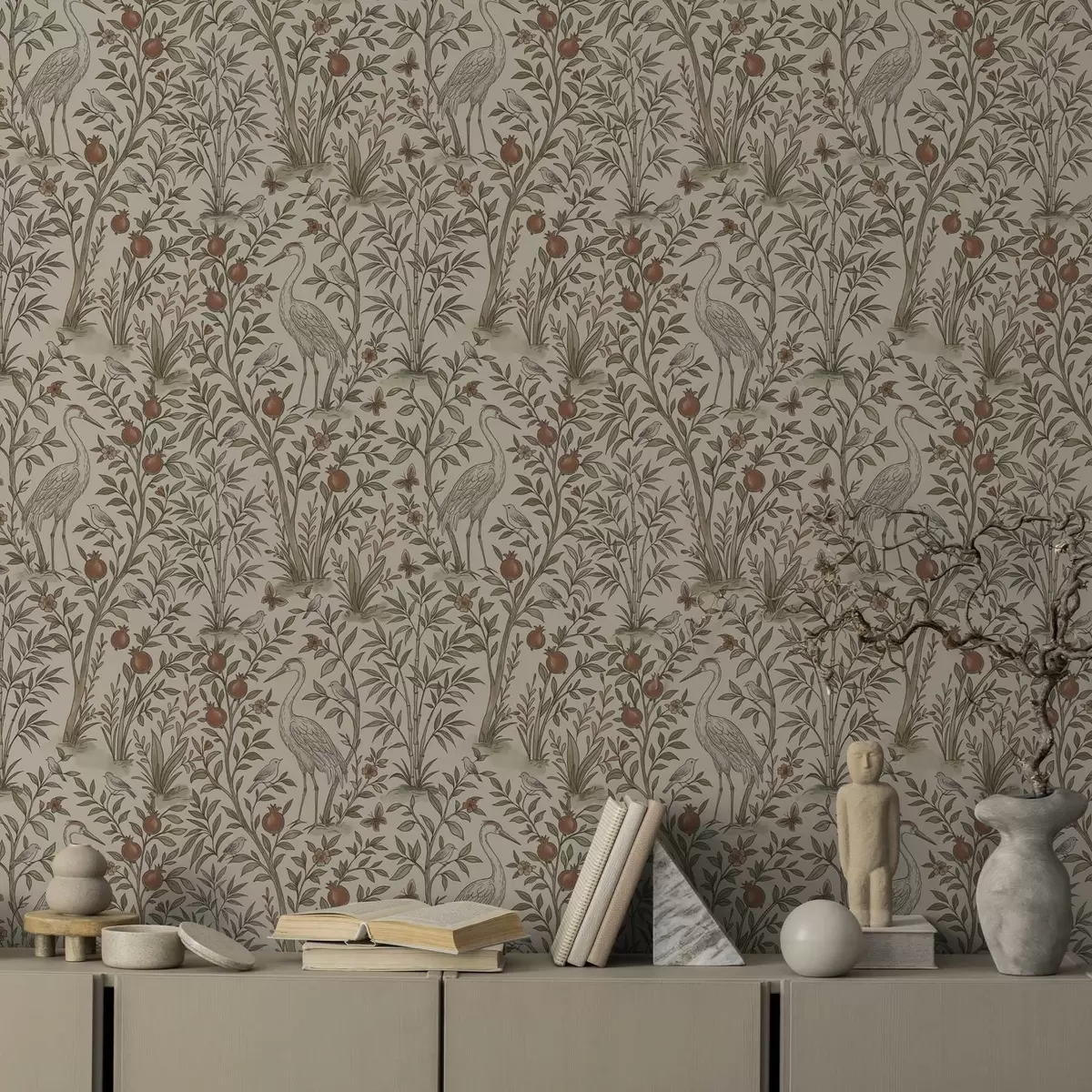 Bakgrund Fåglar bland granatäppelträd i en naturlig miljö a00699