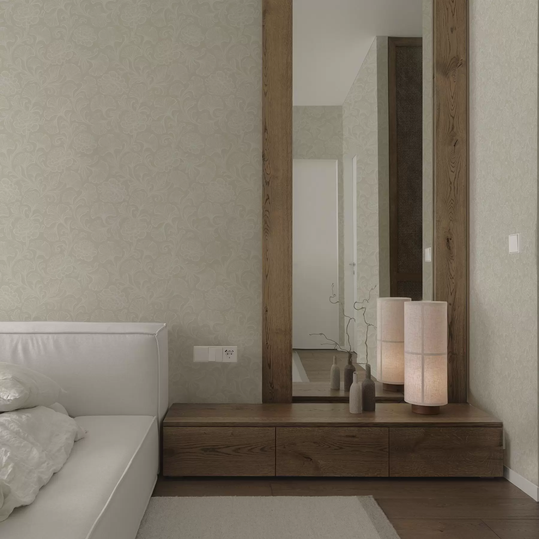 Fototapet Ljusmönster med ginkgo och pioner a00700