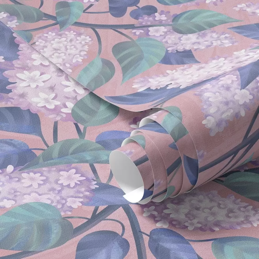 Fototapet Delikata lila blommor på rosa bakgrund, vårstämning a00797