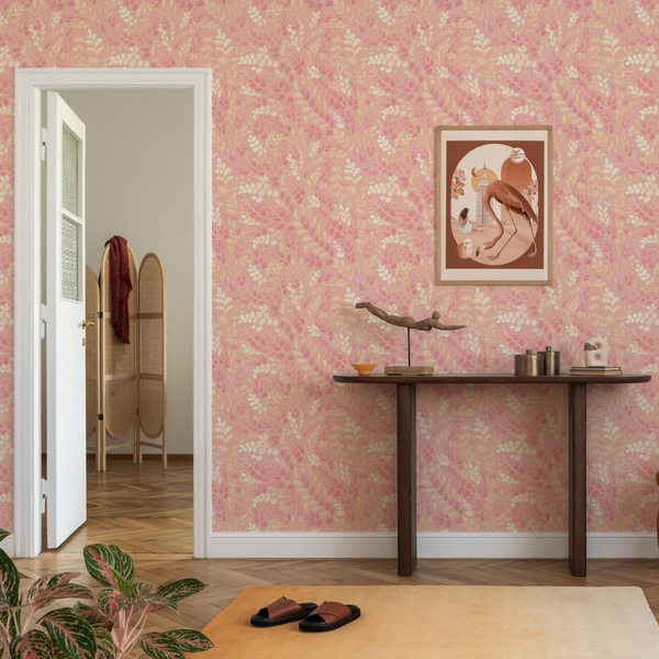 Fototapet Delikat rosa-persikofärgat bladverk med en mjuk färgskimmer, Tapeter Blommor och växter, a00799 : Uwalls.se