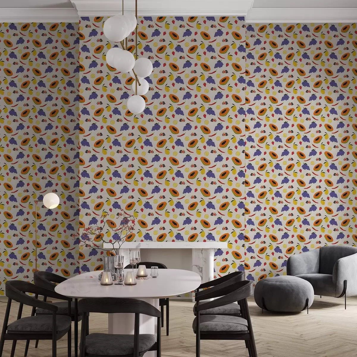 Bakgrund Papaya, druvor och citroner – en ljus fruktblandning a00803