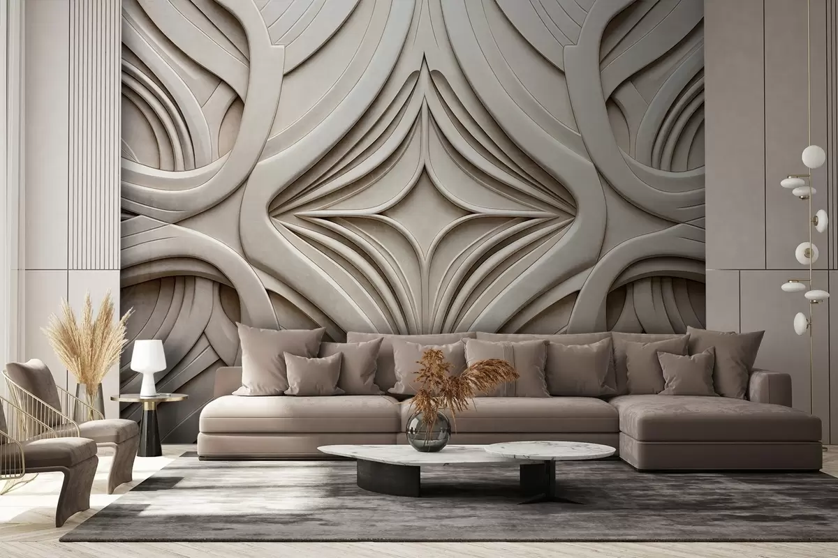 Fototapet Abstrakt symmetrisk texturerad geometrisk tryck, ljusbeige färg, art deco-stil, intrikata detaljer w09473