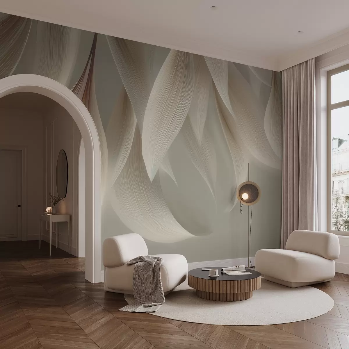 Fototapet Hängande löv med stiliserad kontur w04706