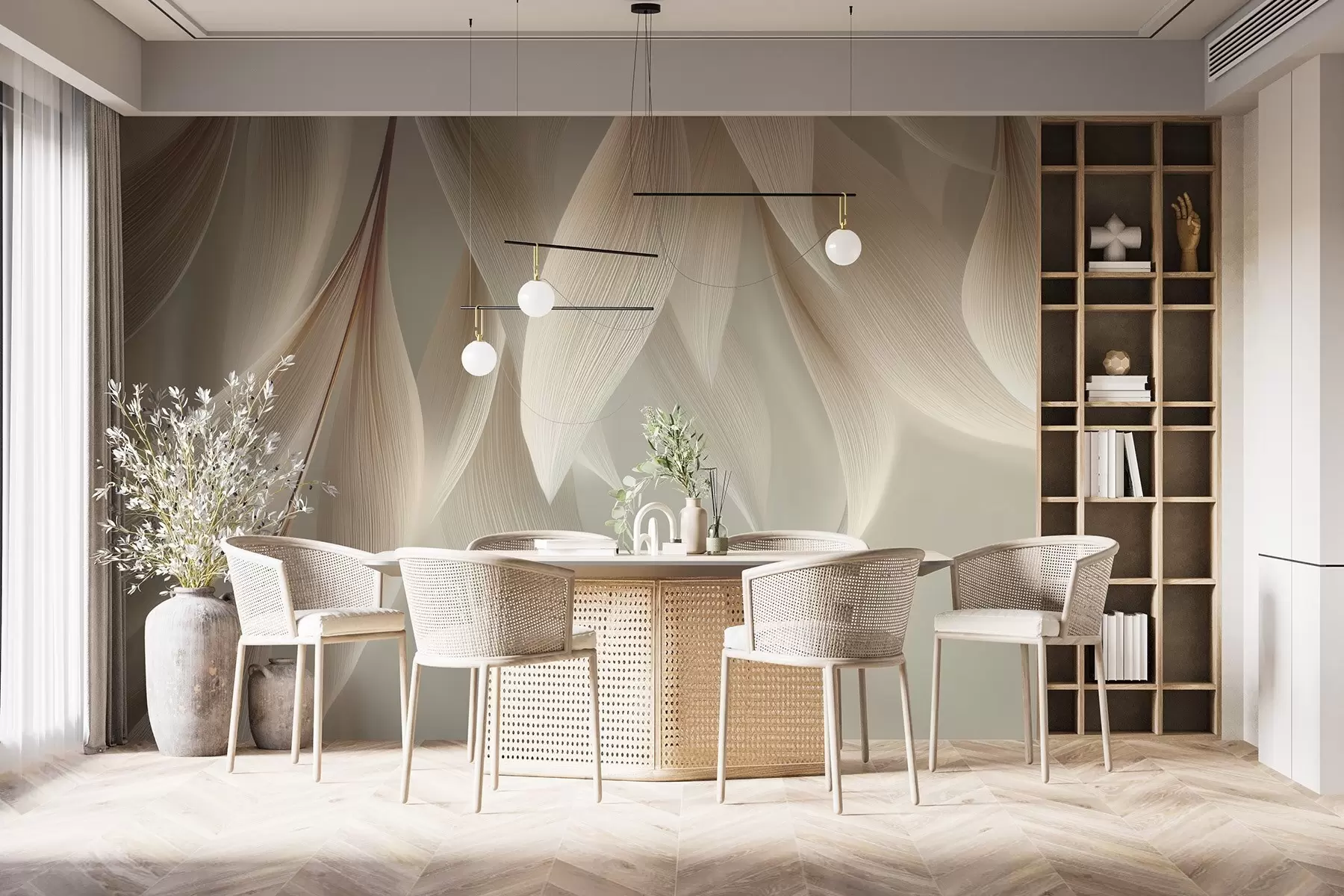 Fototapet Hängande löv med stiliserad kontur w04706