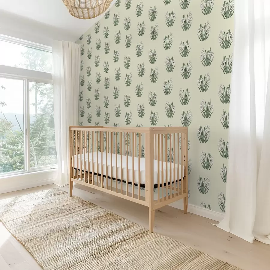 Fototapet Snödroppar med gröna blad på krämvit bakgrund a00651v2