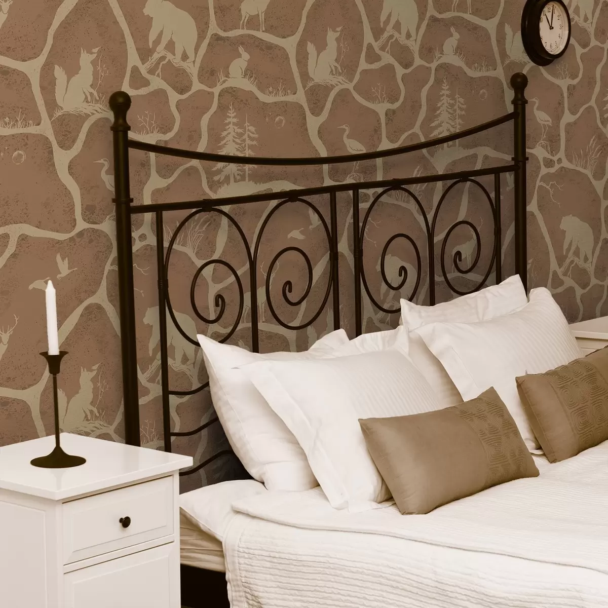 Bakgrund Silhuetter av djur och träd i ett naturligt landskap med stenstruktur a00727