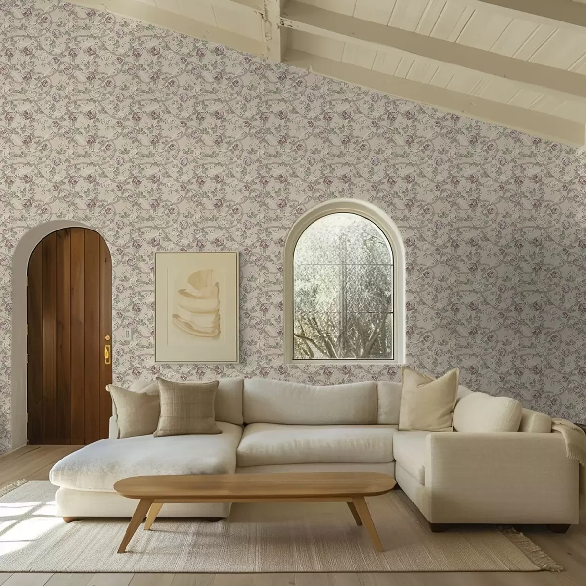 Bakgrund Rosor med gröna blad på en varm beige bas a00729