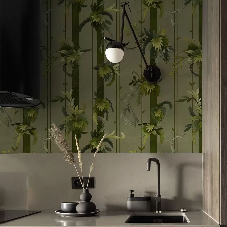 Fototapet Vinstockblad och druvklasar i ljusgröna akvarelltoner a00807