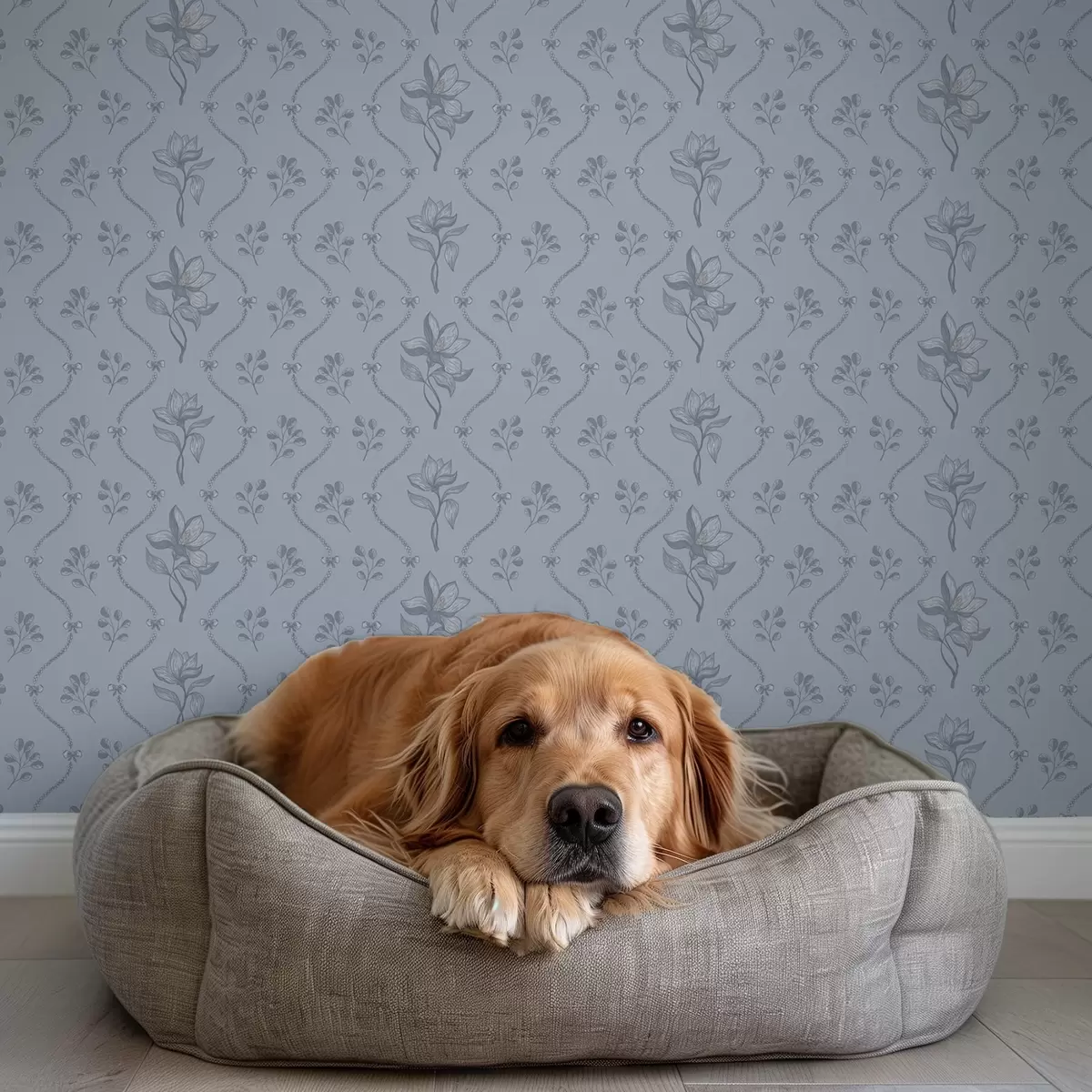 Bakgrund Små blommor och band i gråblå färgskala a00808v2