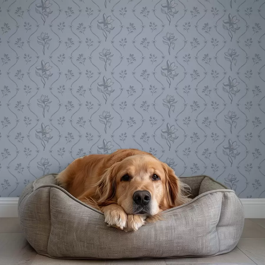 Fototapet Små blommor och band i gråblå färgskala a00808v2