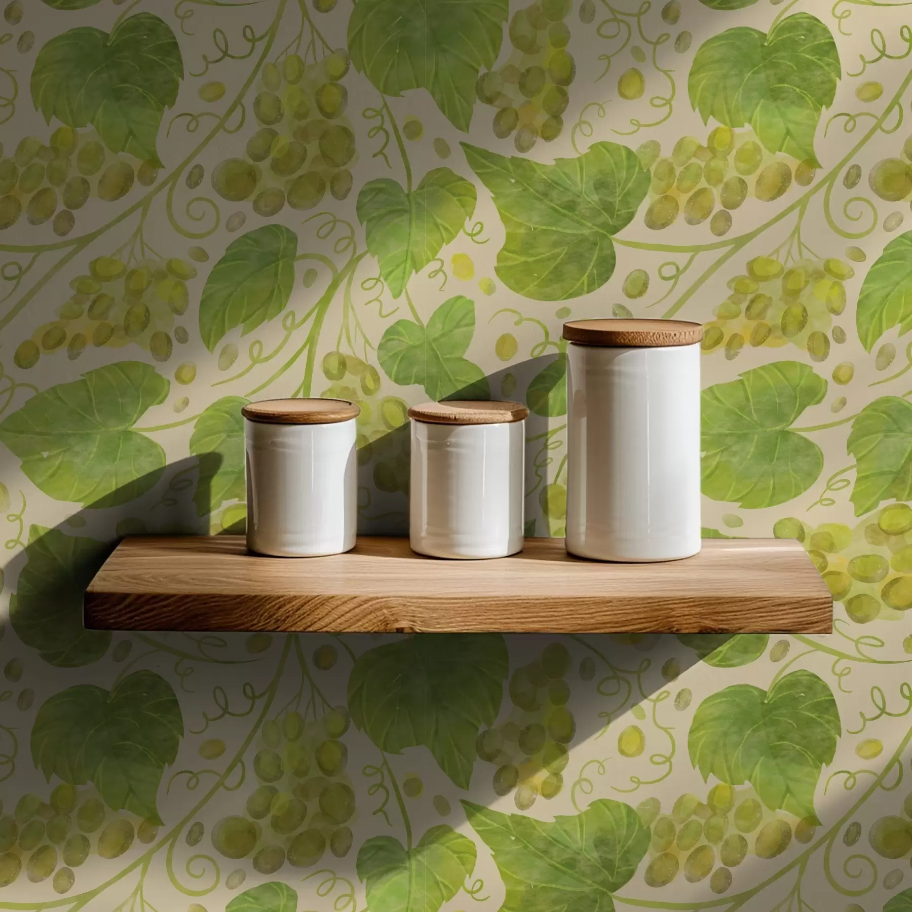 Fototapet Druvor och gröna blad på ljus bakgrund a00834