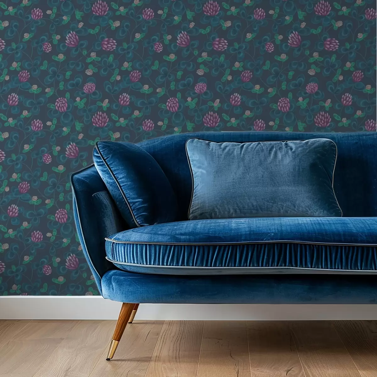 Bakgrund Klöver med lila blommor på mörkblå bakgrund a00836