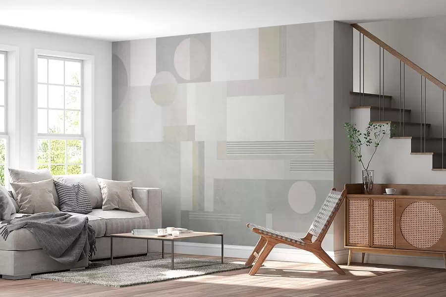 Fototapet abstrakt geometri i grå och beige toner w04635