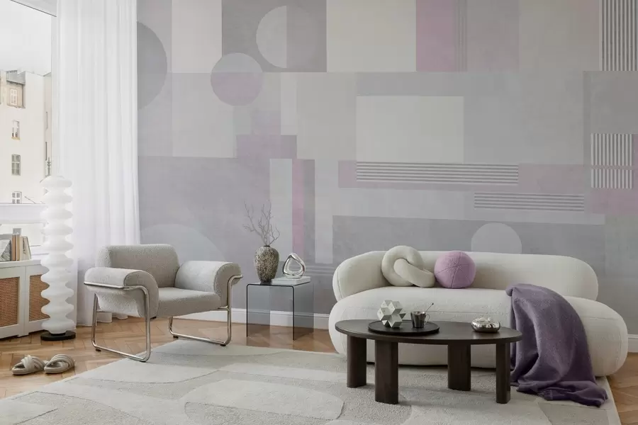 Fototapet abstrakt geometri i grå och lavendelfärgade toner w04635v1