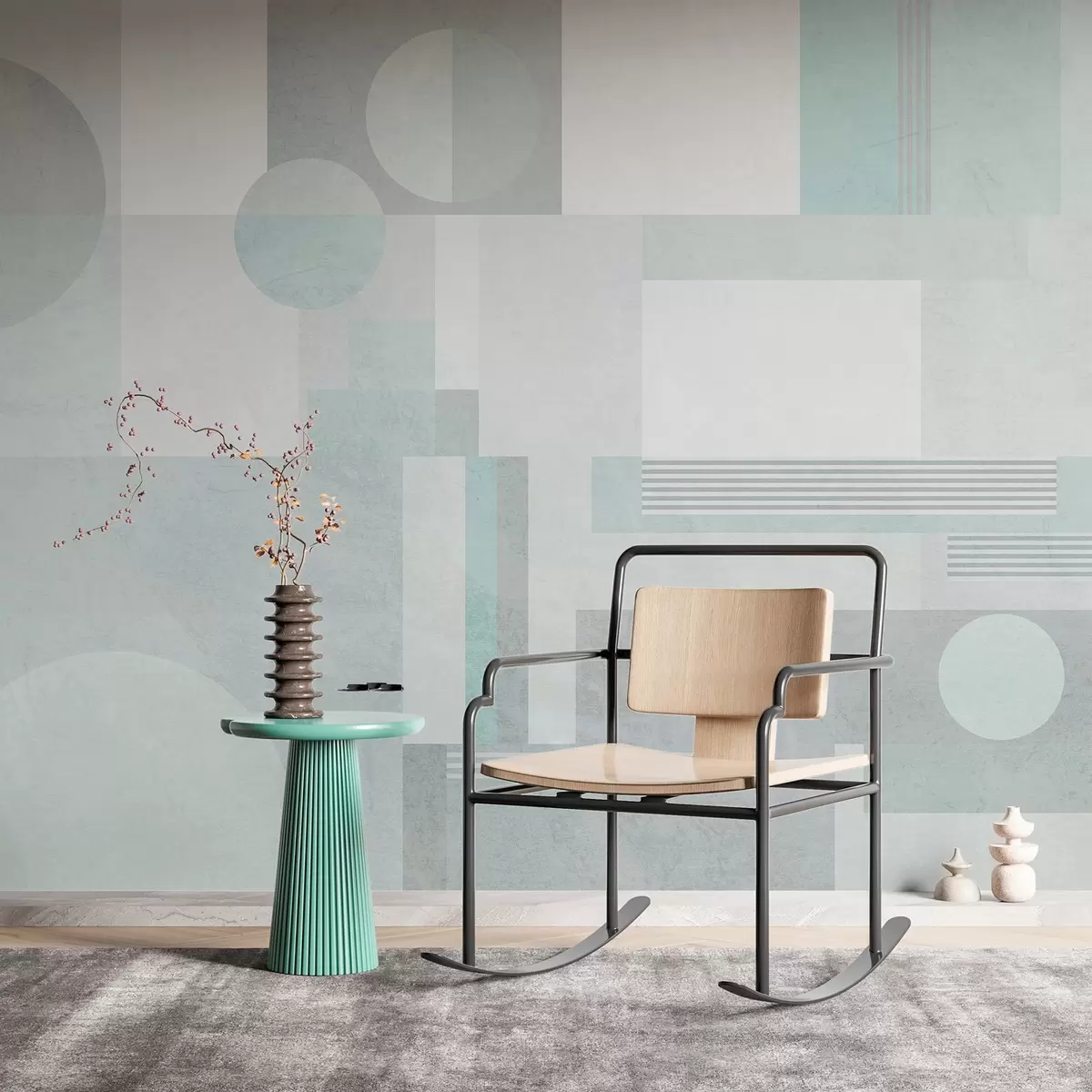 Fototapet abstrakt geometri i grågröna toner w04635v3