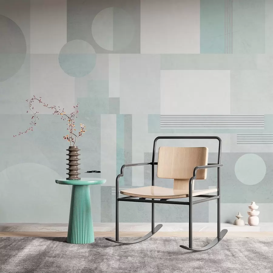 Fototapet abstrakt geometri i grågröna toner w04635v3